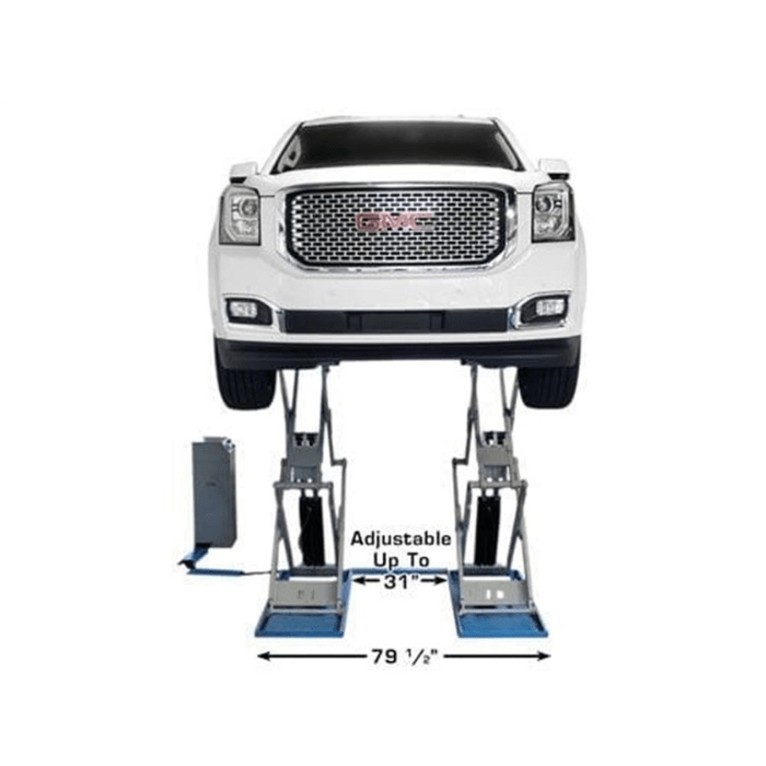The Atlas SLP9K features an adjustable platform width up to 31 inches, with a total stance of 79 ½ inches—perfect for handling wide-body SUVs and trucks with confidence.