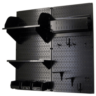 The Craft Hobby Pegboard Kit with black pegboard and black accessories no materials