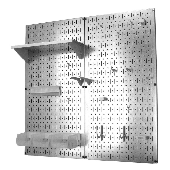 The Metal Pegboard Tool Storage Kit with white accessories and no tools