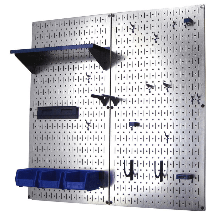 The Metal Pegboard Utility Kit with blue accessory colors
