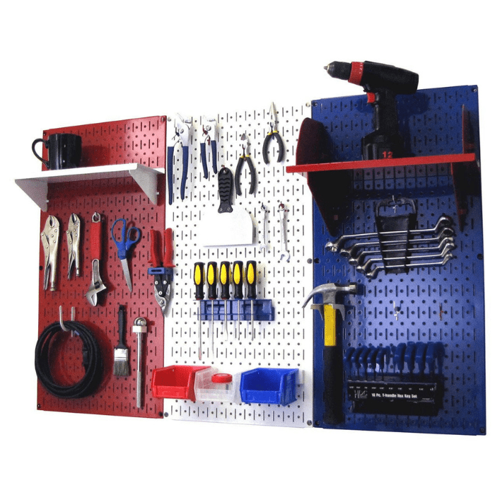 The Premium 4ft Patriot Pegboard with tools on all the accessories