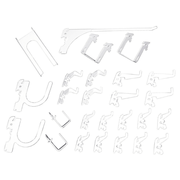 White variant of the Deluxe Slotted Metal Pegboard Accessory Pack by Wall Control