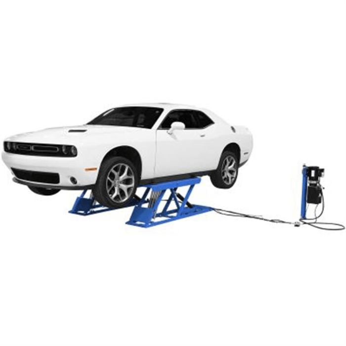 With a Dodge Challenger raised effortlessly, the Atlas 6PL open-center scissor lift proves its strength and versatility for quick-service bays and detailing setups.