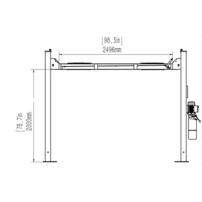 dimension sheet for the width and height of the 4h110 lift