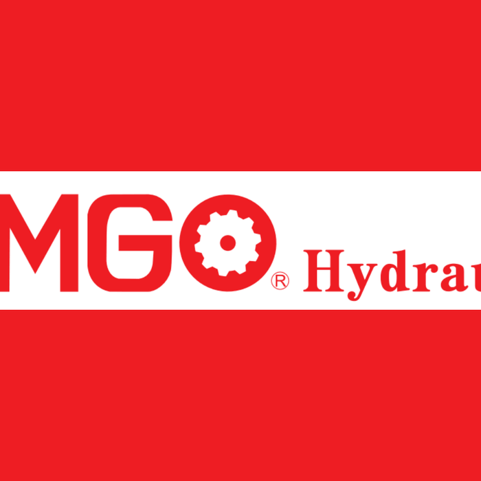 Red AMGO Hydraulics brand logo with stylized AMGO lettering and gear symbol