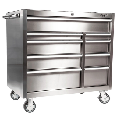 41 inch 9 drawer stainless steel rolling cabinet angled side view