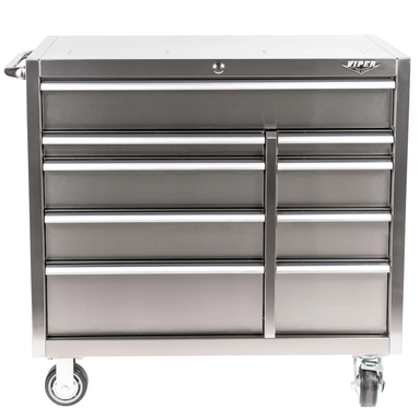 41 inch 9 drawer stainless steel rolling cabinet front view