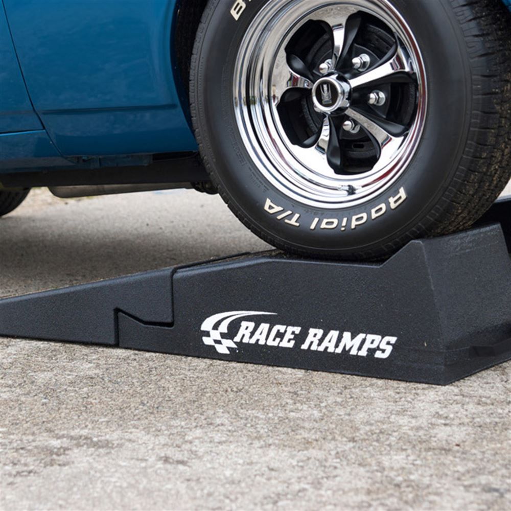 Car raised on Race Ramps 56 inch two piece ramps