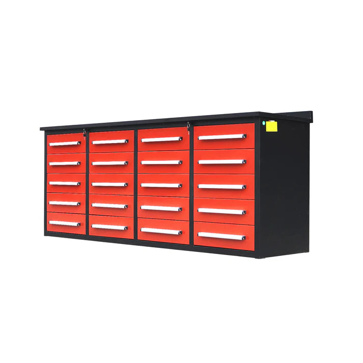 7 ft heavy duty garage workbench cabinet with 20 drawers in red finish