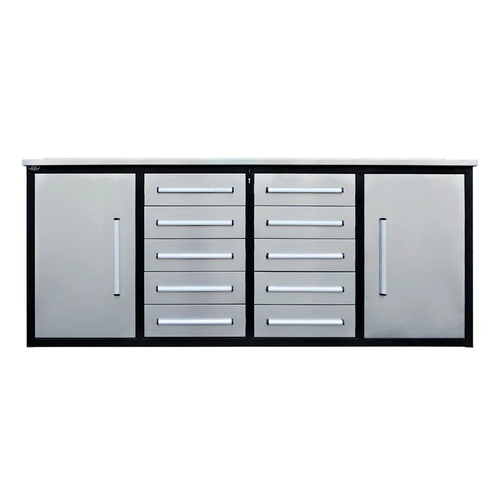 7ft Chery Industrial heavy duty workbench with 10 drawers and 2 cabinets in gray