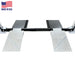 8,000 lb Triumph USA8000 four-post vehicle lift head-on entry with wide runway spacing
