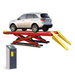 AMGO 12,000 lb Alignment Scissor Lift AX-12A with SUV raised on red runways and yellow ramps