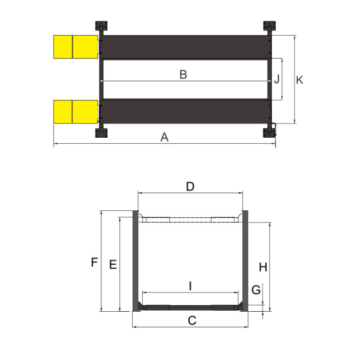 AMGO 408-P 4 post lift technical diagram with labeled dimensions and specifications
