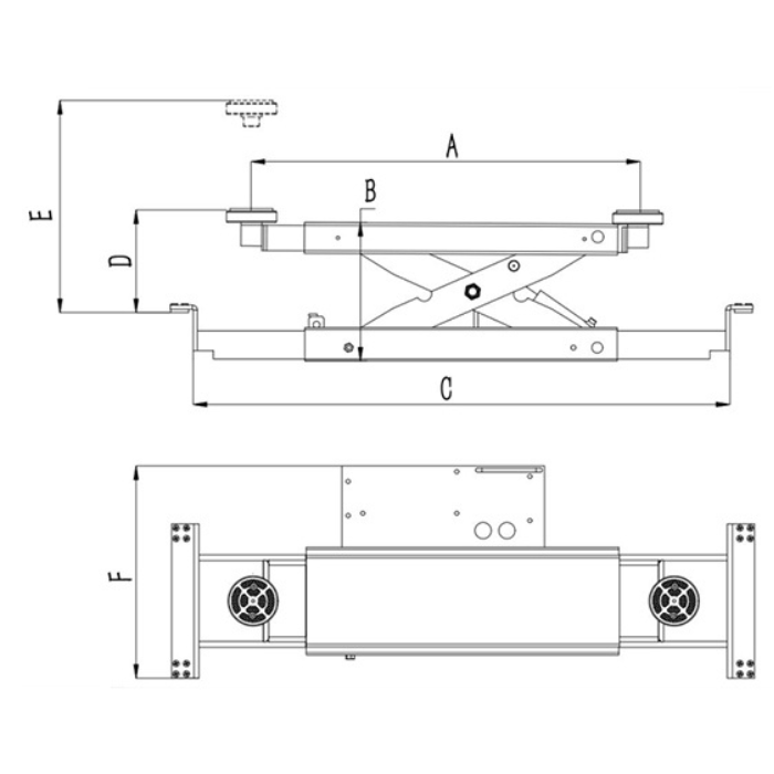 AMGO J5H bridge jack dimension diagram with lifting platform measurements