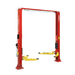 AMGO OHX-10 overhead two post car lift with red columns and yellow adjustable swing arms
