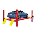 AMGO PRO-12SX 4 post lift in red holding a blue BMW sedan
