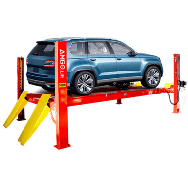 AMGO PRO-14AE extra-long runway 4 post lift with SUV loaded