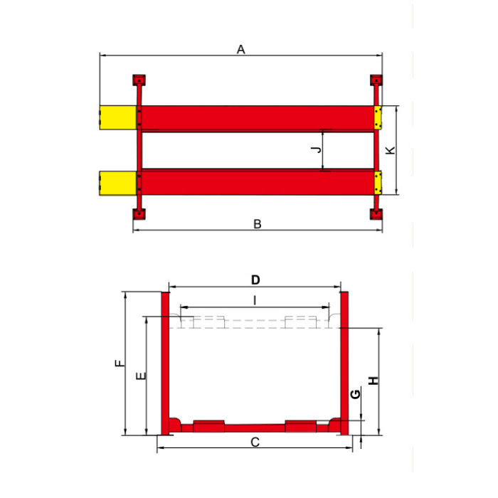 AMGO PRO-14 4 post lift dimension diagram for installation planning