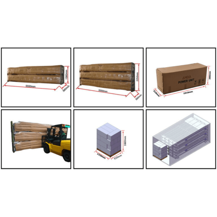 AMGO PRO-14 4 post lift packaging and shipping dimensions