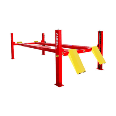 AMGO PRO-14 heavy-duty 14,000 lb 4 post car lift in red with yellow ramps