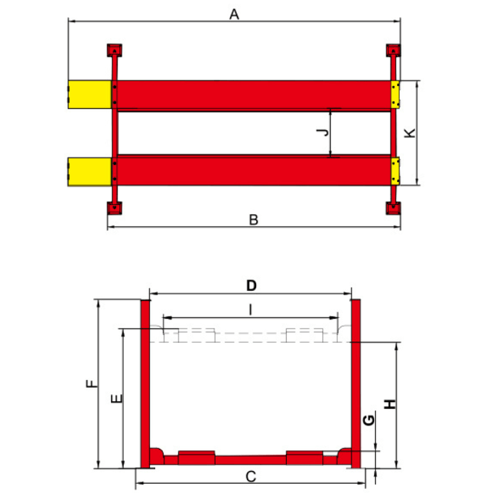AMGO PRO-18 18,000 lb 4 Post Lift technical dimensions diagram
