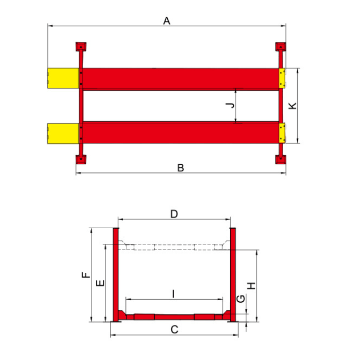 AMGO PRO-30E 30,000 lb 4 post lift technical dimensions diagram