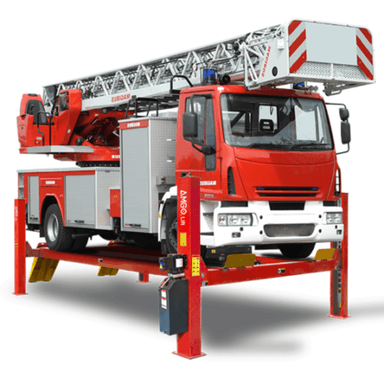AMGO PRO-40 4 post lift raising a large fire truck for maintenance