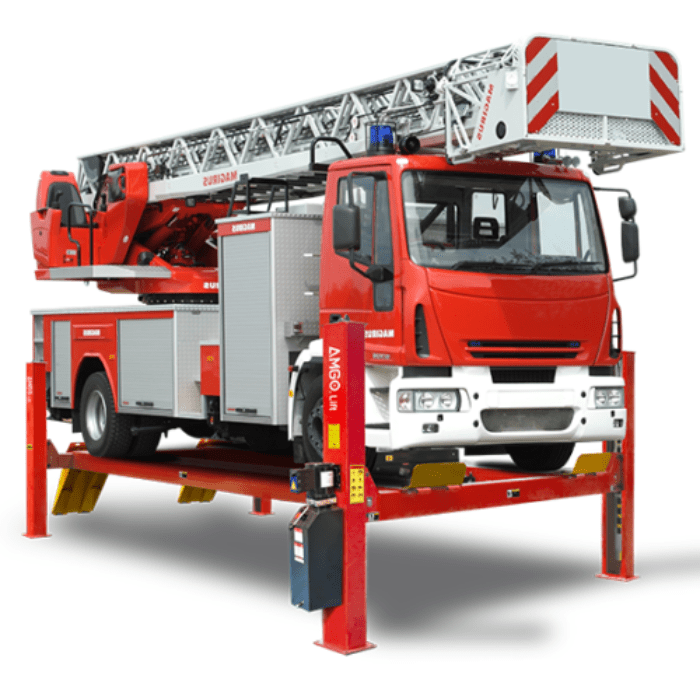 AMGO PRO-40 4 post lift raising a large fire truck for maintenance