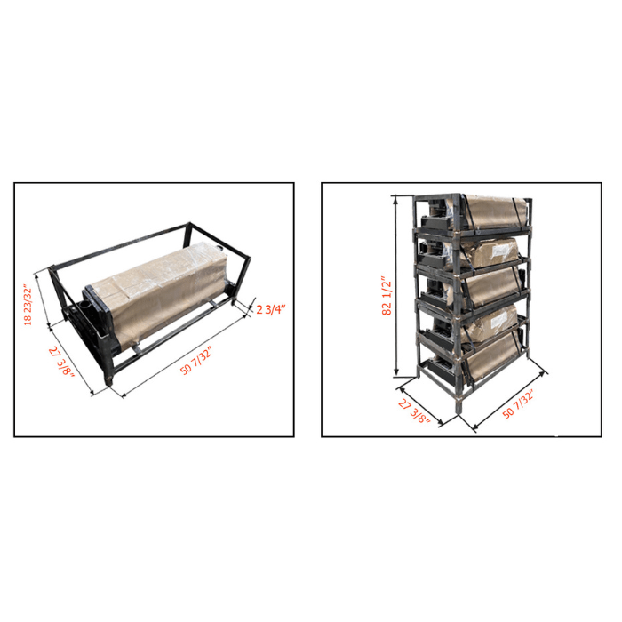 AMGO RJ-20A rolling jack crate dimensions and stacked storage configuration