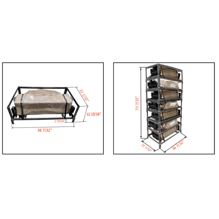 AMGO RJ-6H rolling jack shipping dimensions in crate and stacked configuration