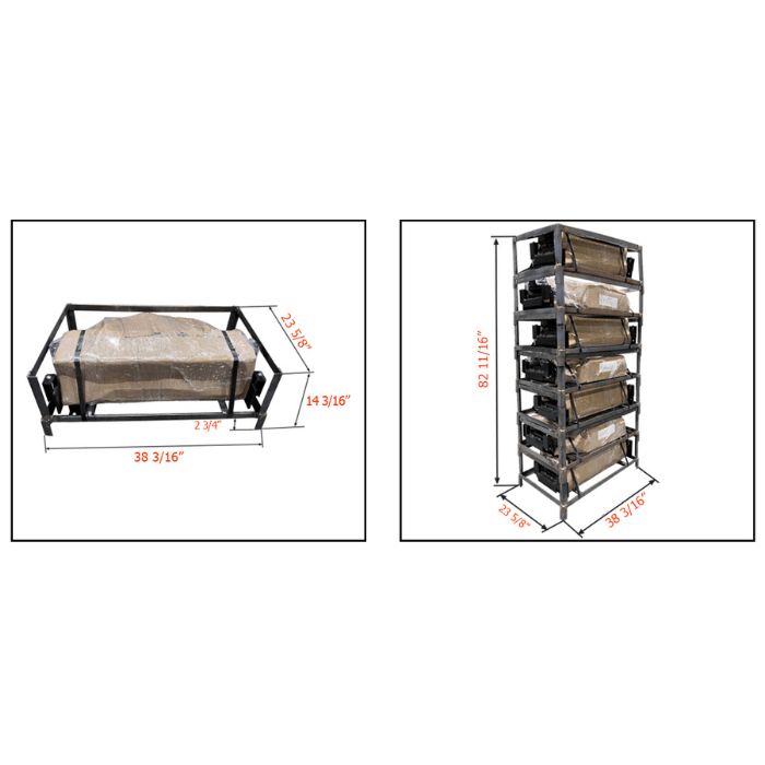 AMGO RJ-8A rolling jack packaging dimensions for single and stacked units
