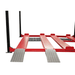 Angled partial view of the Triumph NSS9000 Vehicle Lift showing red runways and diamond-plate approach ramps.