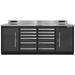 Angled photo showing the Dragonfire DFT-WB-12 7ft workbench with 12 drawers and full-length stainless work surface