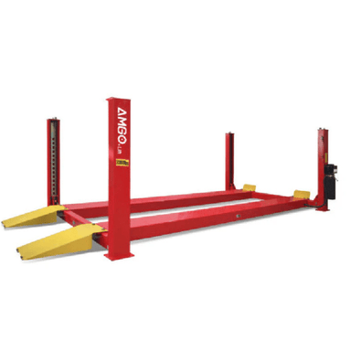 Angled view of AMGO PRO-30E 30,000 lb capacity 4 post automotive lift