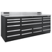 Angled view of the black Dragonfire Pro Series 7FT workbench with wide top drawers and stainless steel work surface (DFT-WB-17)