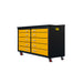 Angled view of yellow 6ft mobile workbench with 10 drawers and casters from Chery Industrial