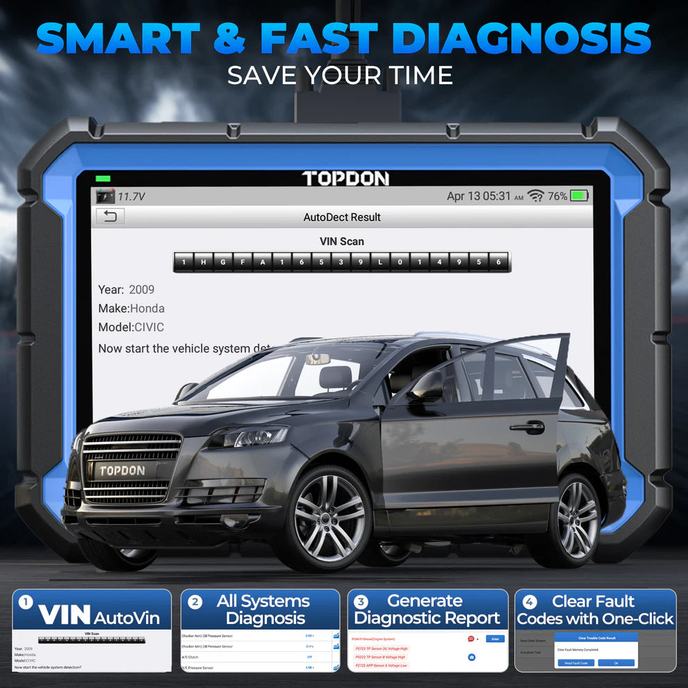 ArtiDiag Pro AutoVIN scan performing full system diagnostics and generating diagnostic reports