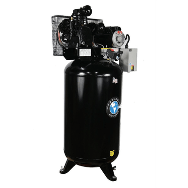 Atlas AF7 80-Gallon Air Compressor with 5HP motor, magnetic starter, and black vertical tank.