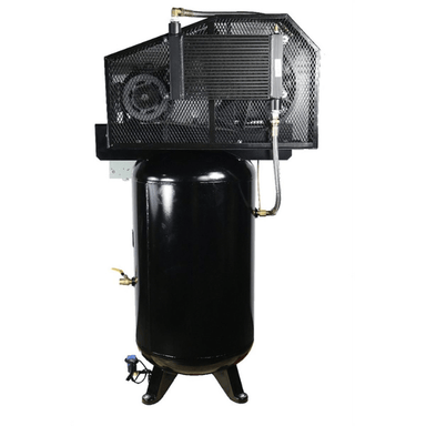 Atlas AF8P 5HP 80-Gallon Air Compressor with Plus Package – Rear View Featuring Cooling System and Reinforced Tank Design.
