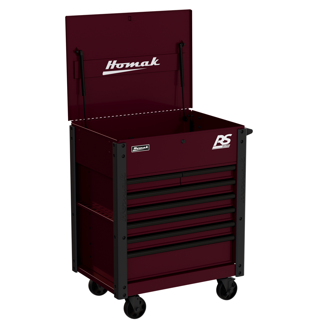 Homak 35 inch RS Pro 7-Drawer Flip-Top Service Cart in Black Cherry