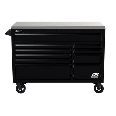Homak 54" RS Pro 10-Drawer Rolling Cabinet with Stainless Steel Top in Midnight Black