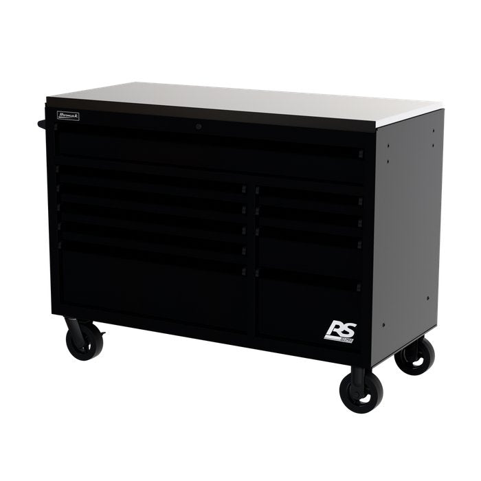 Homak 54" RS Pro 10-Drawer Rolling Cabinet with Stainless Steel Top in Midnight Black - 330d view