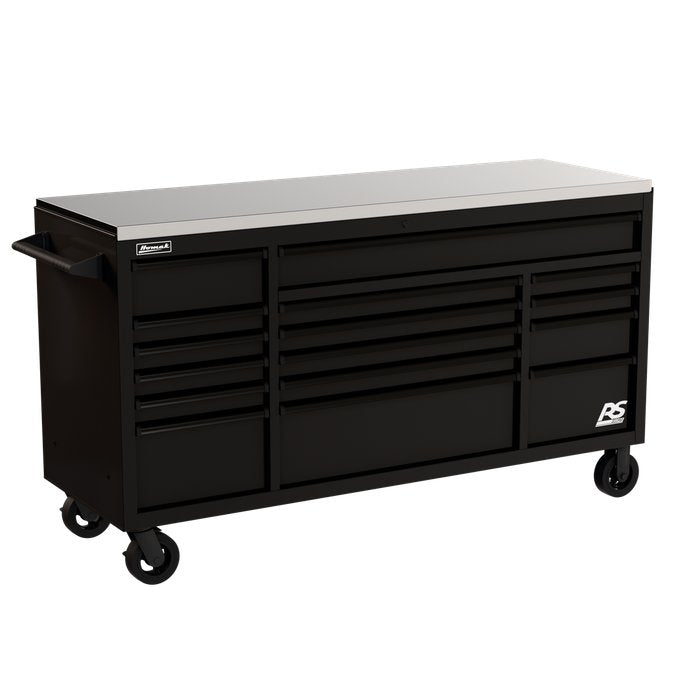 Homak 72" RS Pro 16-Drawer Rolling Cabinet with Stainless Steel Top in Midnight Black