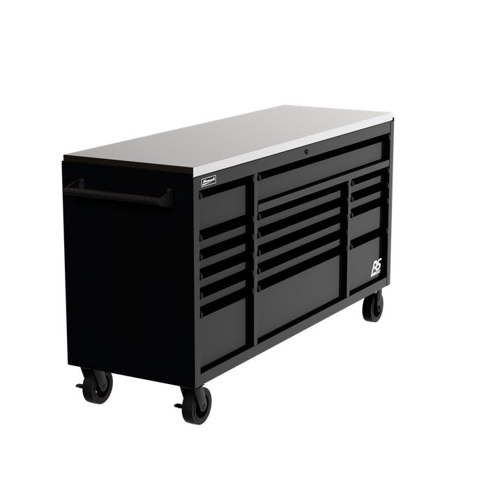 Homak 72" RS Pro 16-Drawer Rolling Cabinet with Stainless Steel Top in Midnight Black - 60d view