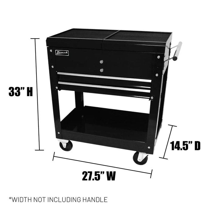 Homak 27-Inch Pro Series 2-Drawer Slide-Top Service Cart with Lockable Lid in Midnight Black, alternate view