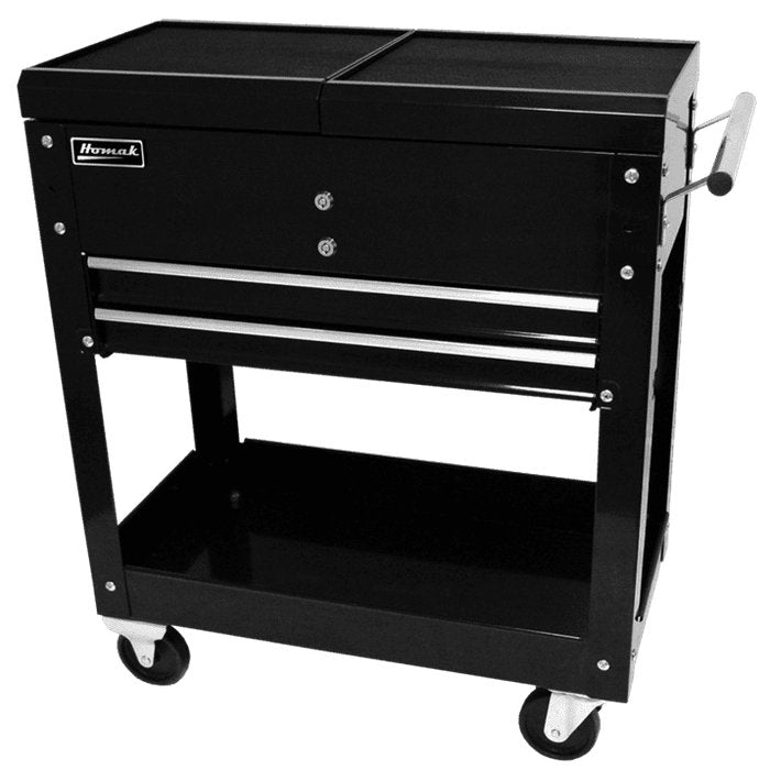 Homak 27-Inch Pro Series 2-Drawer Slide-Top Service Cart with Lockable Lid in Midnight Black