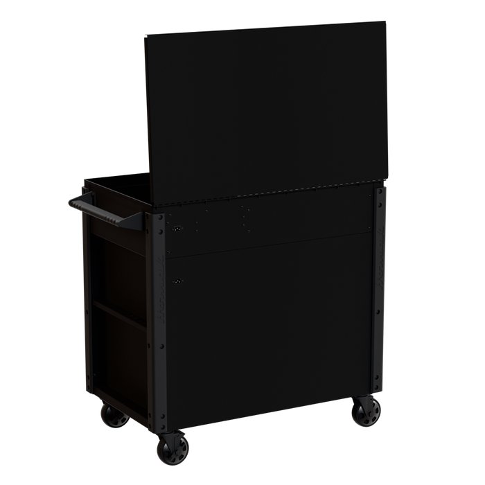 Midnight Black 44" 8-Drawer Power Cart - Rear-Left Angle