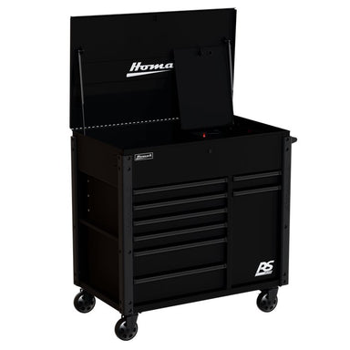 Homak 44" RS Pro 8-Drawer Flip-Top Power Service Cart in Midnight Black