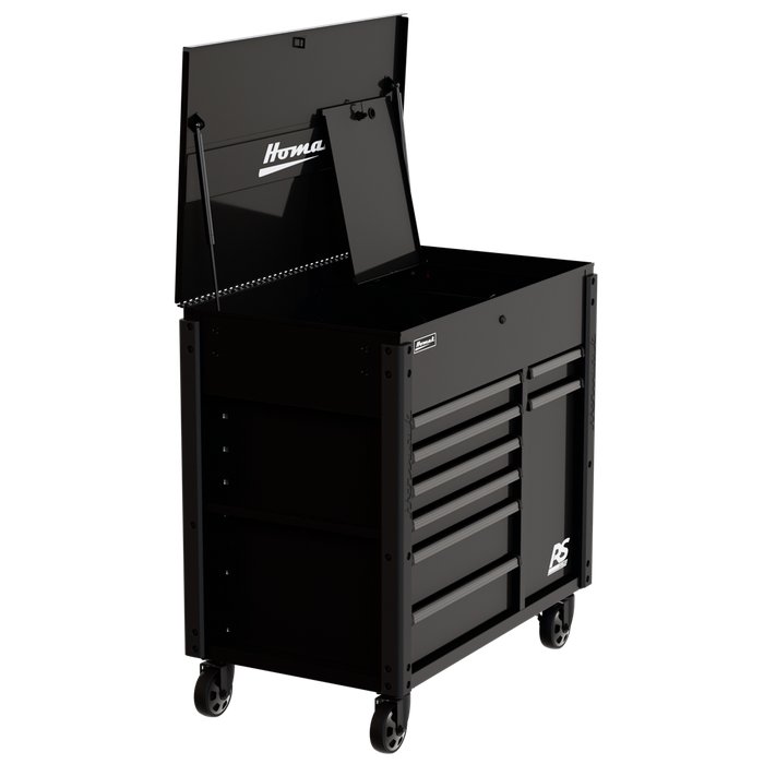 Homak 44" RS Pro 8-Drawer Cart, Midnight Black - Right-Front Angle