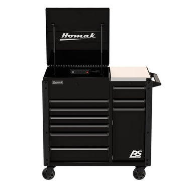 Homak 44" RS Pro 9-Drawer Flip-Top Power Service Cart in Midnight Black